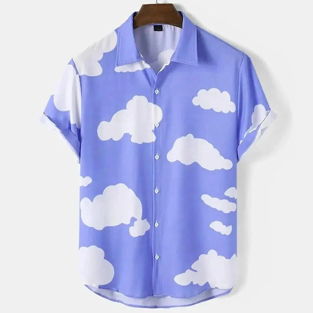 Mens Button Down Shirts Cloud Sky Printed Hawaiian Tops Novelty Ugly Gift Clouds