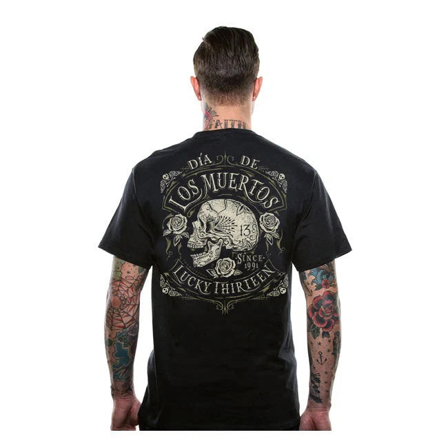 Lucky 13 Dead Skull Moto Motorcycle Motorbike Casual T-Shirt Black
