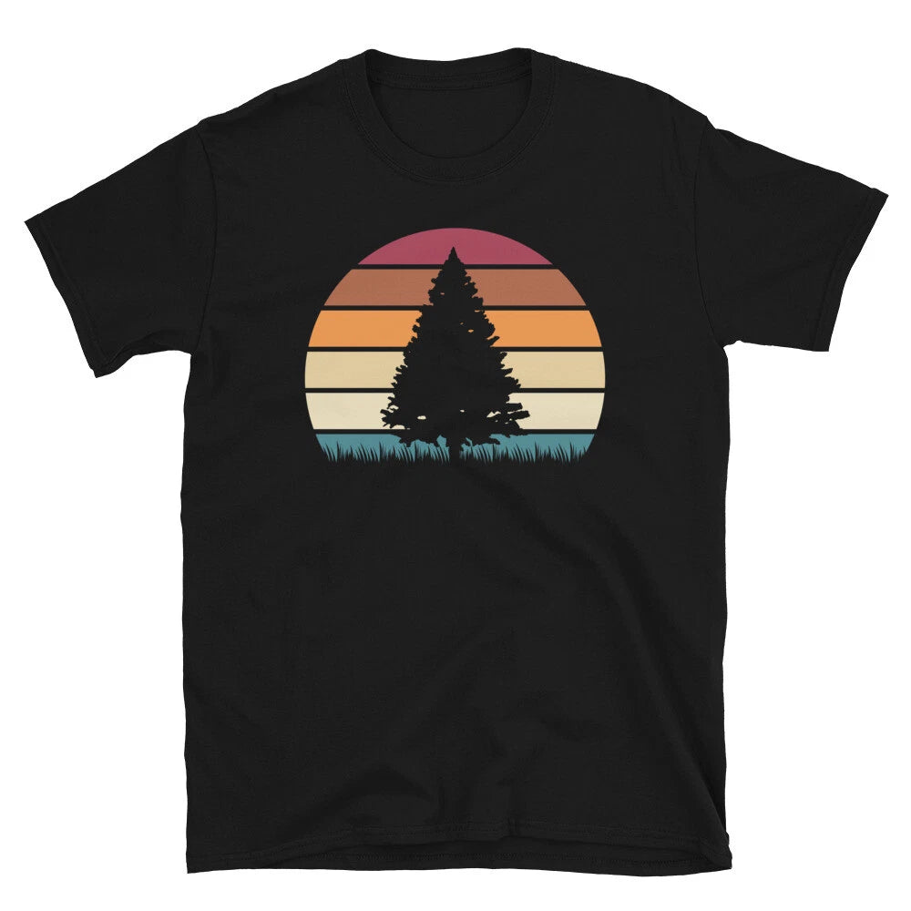 Retro Pine Tree Minimalist Evergreen Sunset Short-Sleeve Unisex T-Shirt