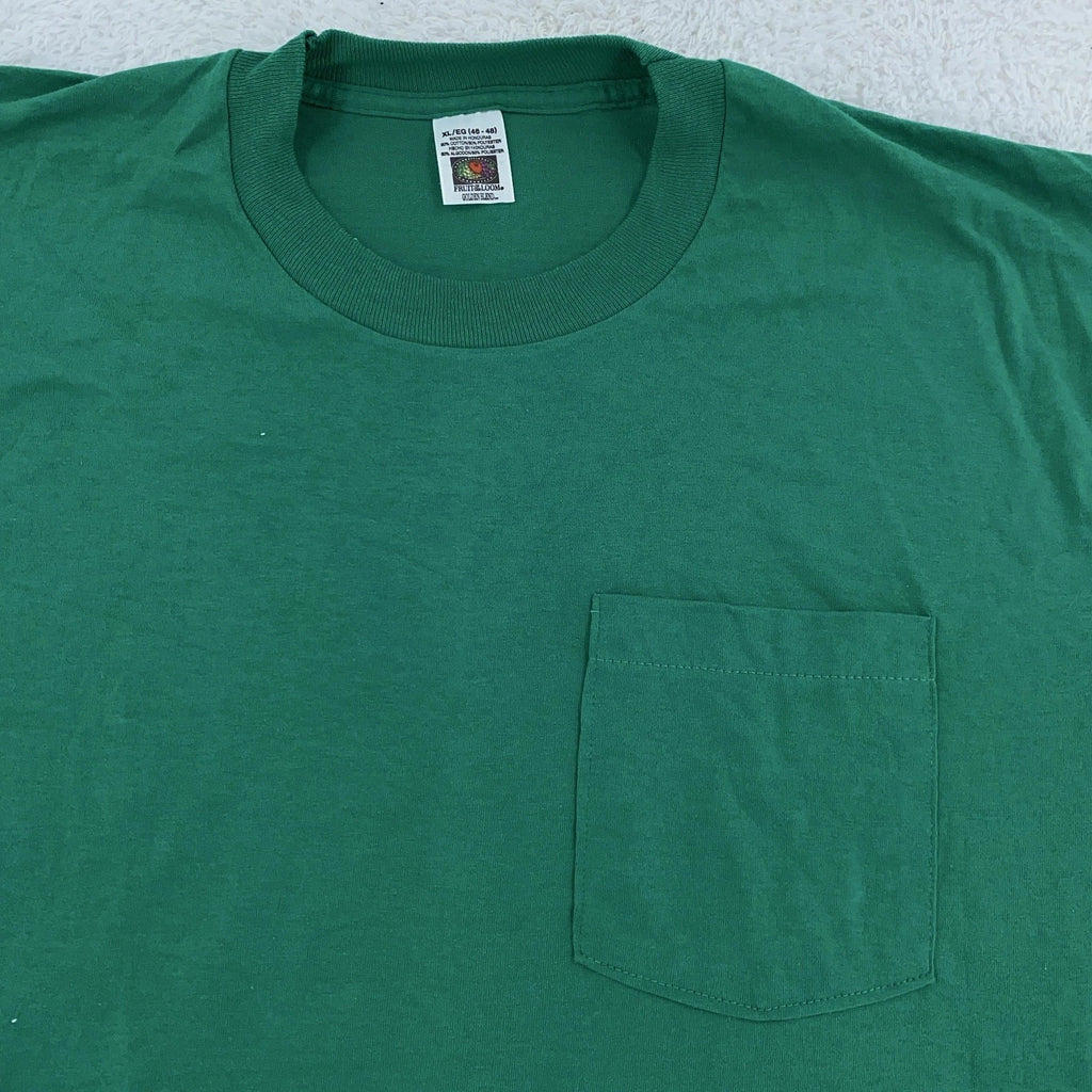 Vintage Fruit of the Loom Blank Green Pocket Shirt Mens Large Golden Blend Tee