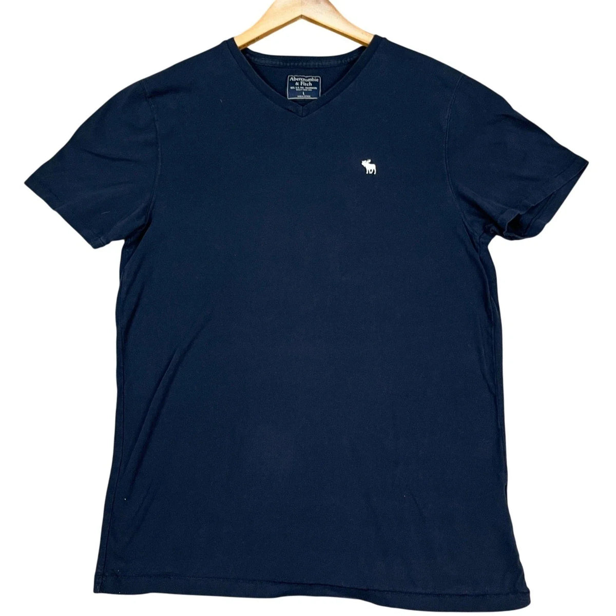 Abercrombie & Fitch T-Shirt Mens Large Navy Blue Short Sleeve V-Neck Moose Logo
