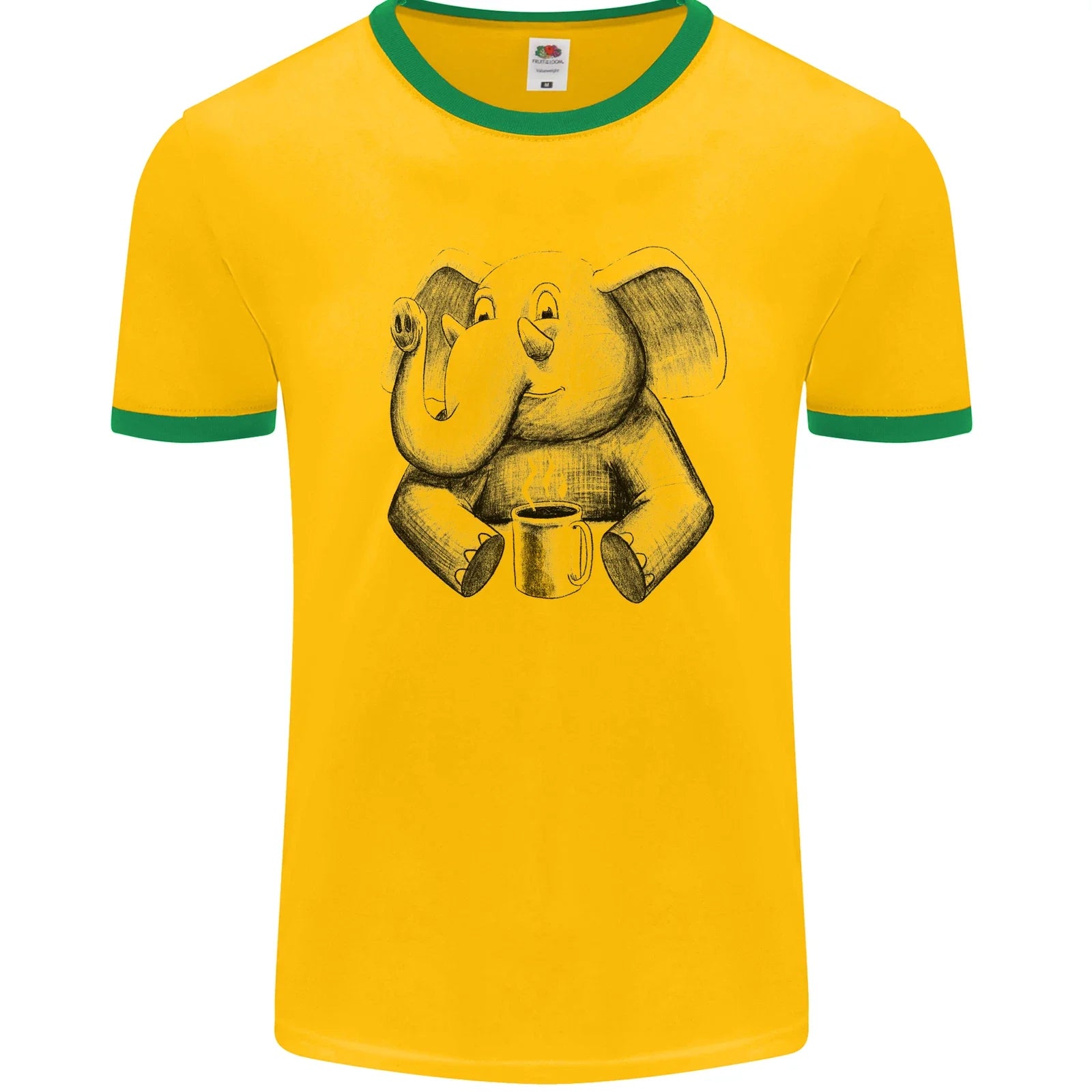 An Elephant Drinking Coffee Mens Ringer T-Shirt