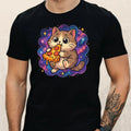 Cat Eats Pizza In Space Theme Cotton Mens T-Shirt Size XS to 5XL