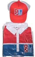 Domino's Pizza Employee Red White Blue Work Shirt Size G (Large) & Hat