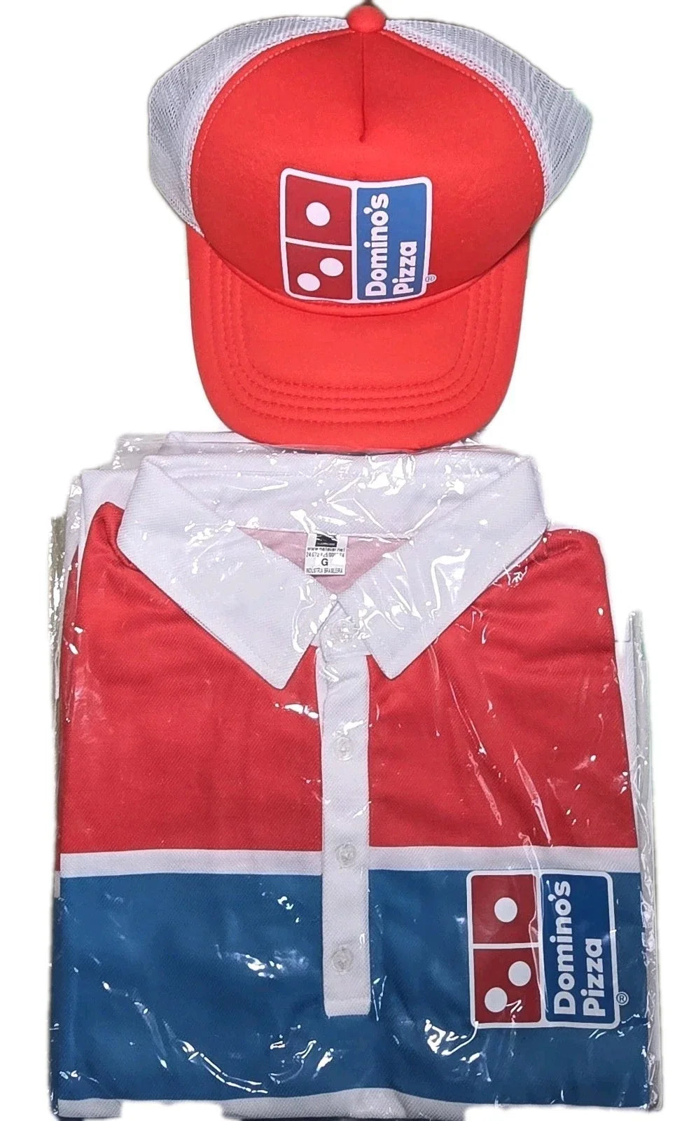 Domino's Pizza Employee Red White Blue Work Shirt Size G (Large) & Hat