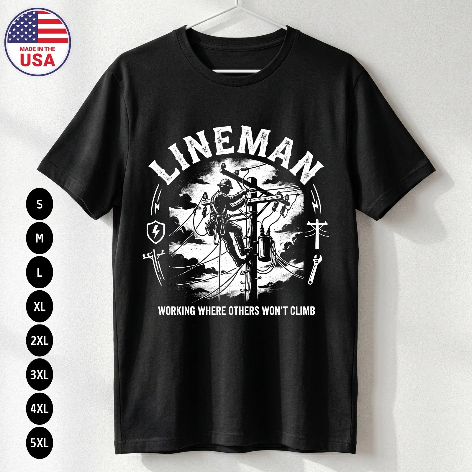 Lineman T-Shirt Power Line Worker Gift Graphic Tee S-5XL