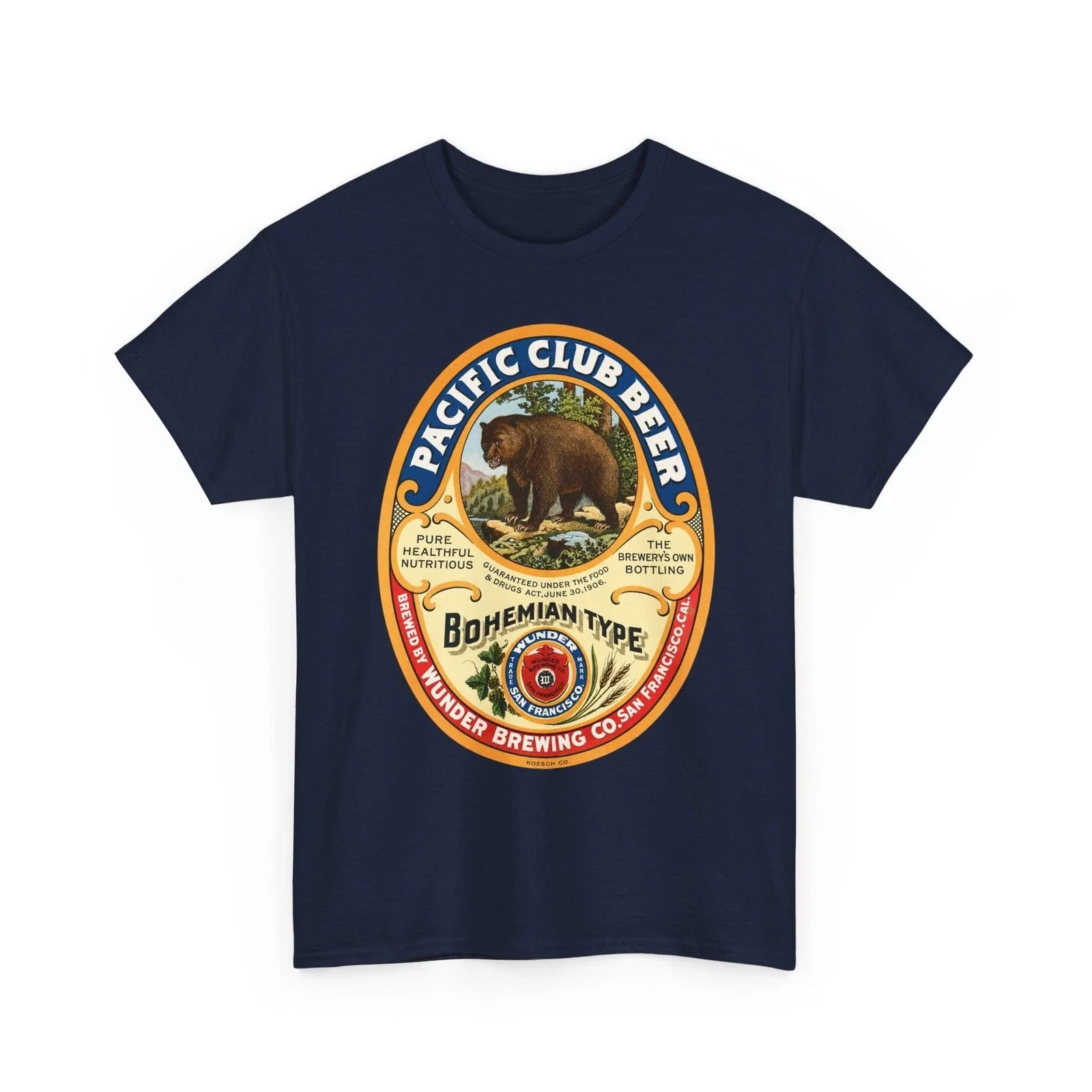 Pacific Club Beer Bear Wunder Brewing Co. San Francisco CA Retro Brewery T-Shirt