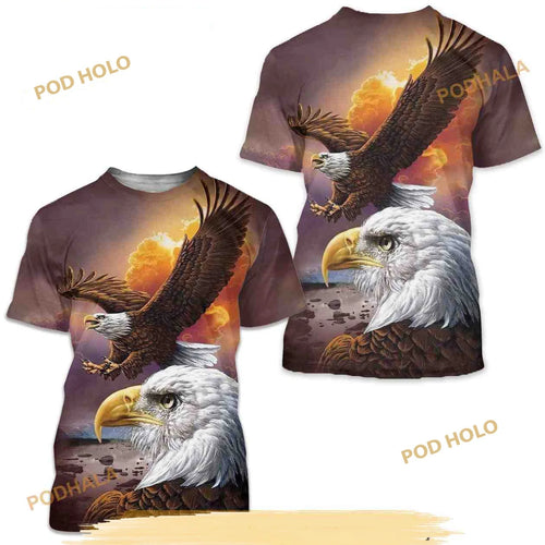 American Flag And Eagle Printed Creative 3D Shirt For Men