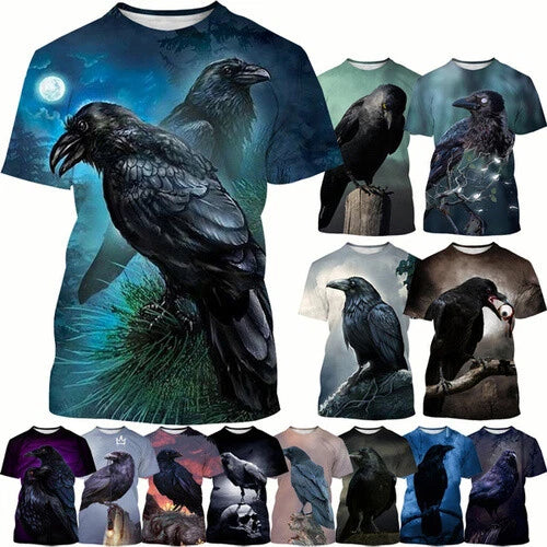New Crow Stone Fun T-shirt Creative Animal  Unisex Harajuku  Short Sleeve Tee