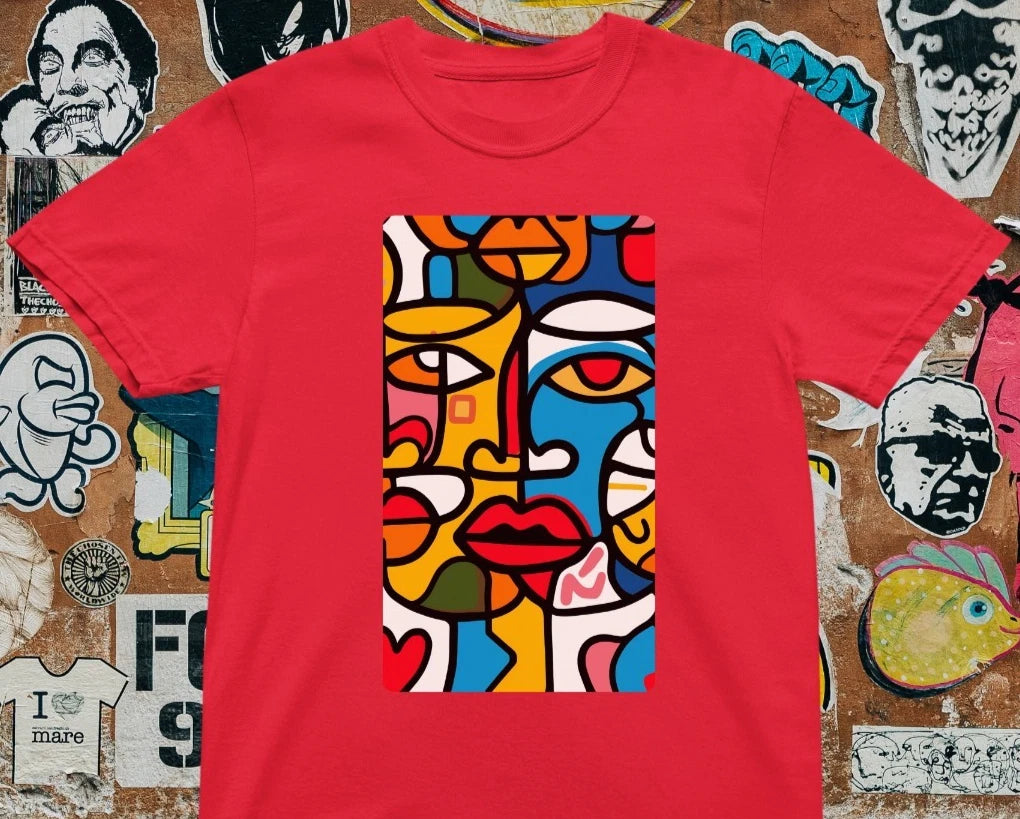 Abstract Faces T-Shirt - Picasso Inspired Cubism Art