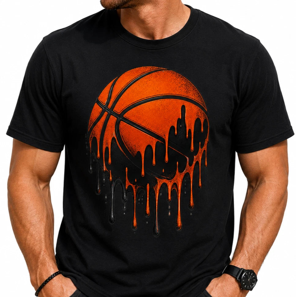Men's Melting Basketball Graphic T-Shirt - Crew Neck Streetwear