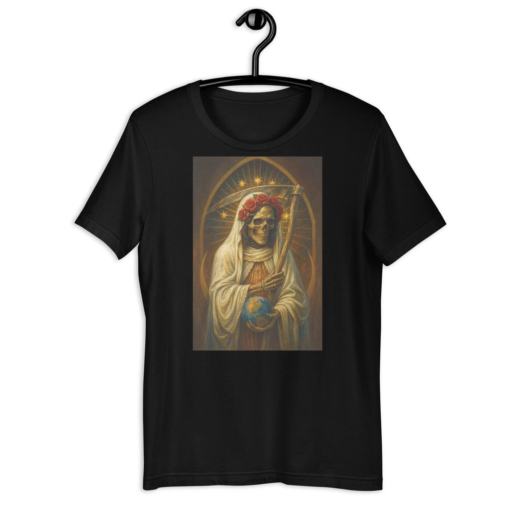 Santa Muerte World T-Shirt – Gothic Mexican Spiritual Graphic Tee