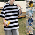 Men's Loose Fit Striped O Neck Short Sleeve Sweatshirt for Casual Wear