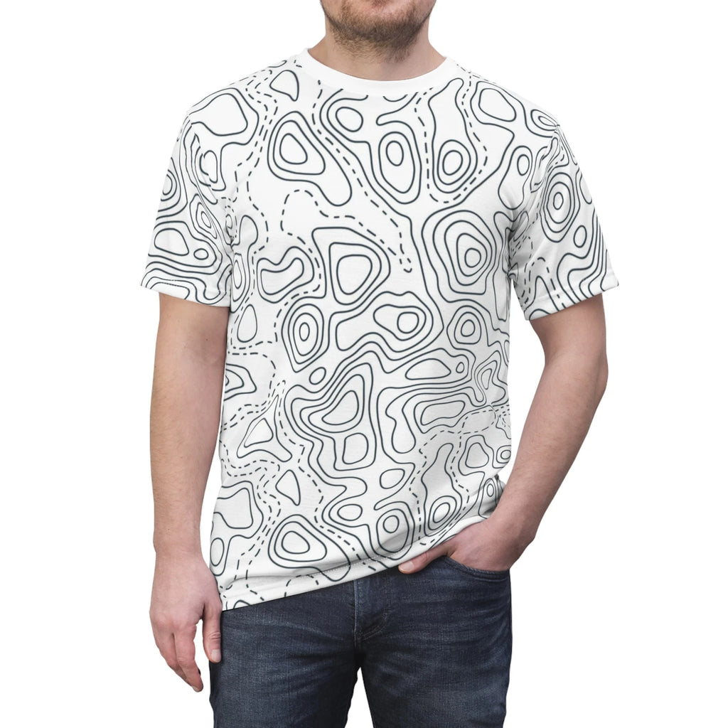 Black over White Topographic shirt design.
