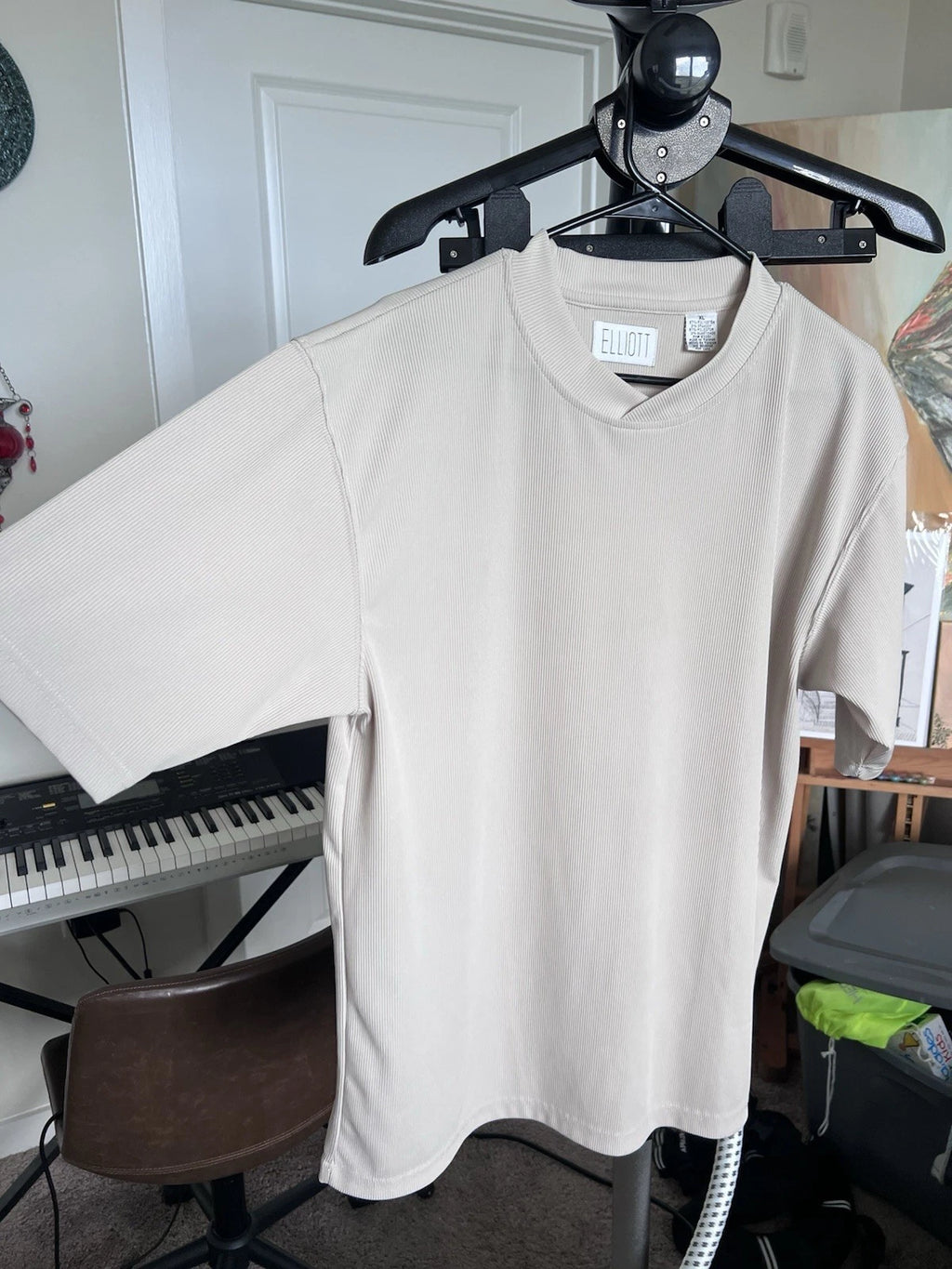 Elliott Ribbed T-Shirt XL Tan Beige Textured Short Sleeve Minimalist Stretchy