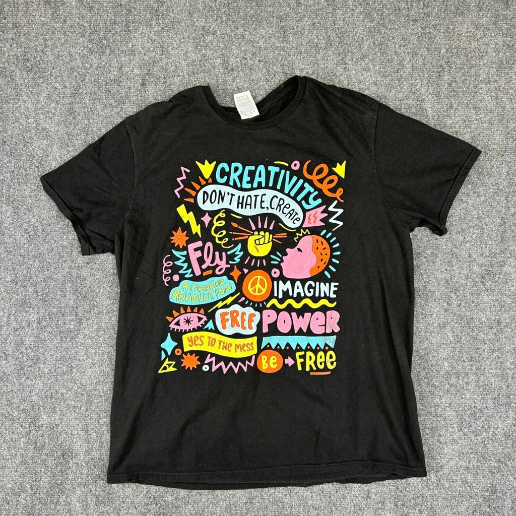 Creativity Don't Hate Create Graphic T-Shirt Black Mens Large Short Sleeve Tee
