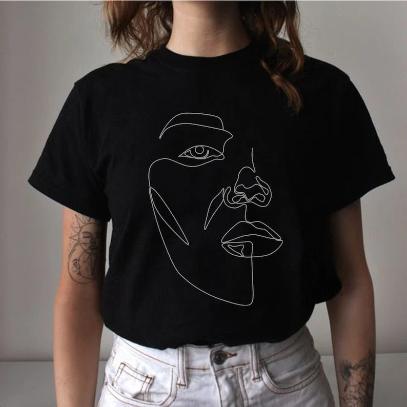 Abstract Face T Shirt,  Art Single Line Drawing, Aesthetic Minimalist Unisex Tee
