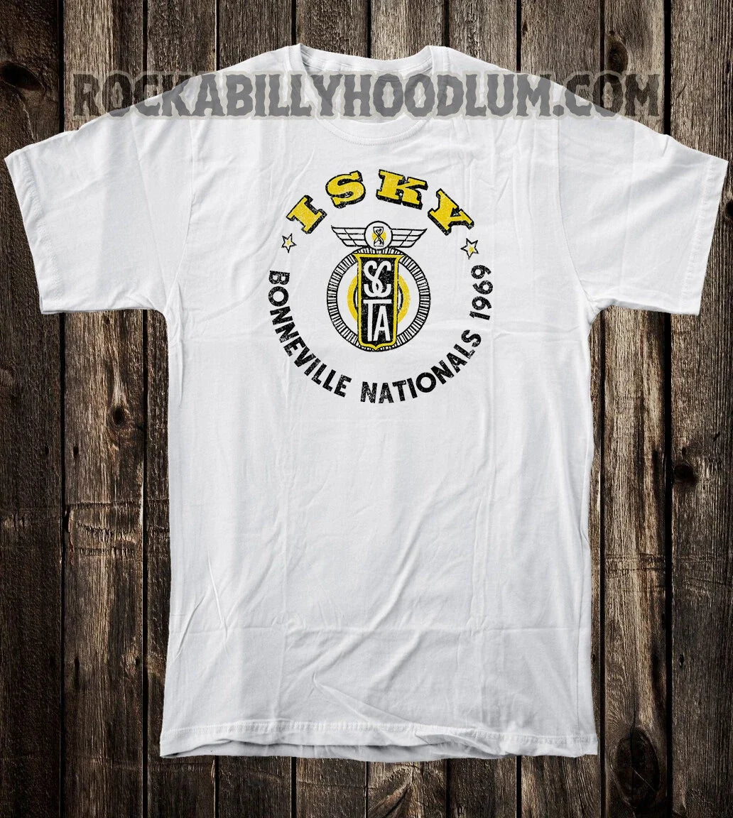 Retro Hot Rod Tee T Shirt Drag Race Racing Isky Cams Bonneville 1969 SCTA
