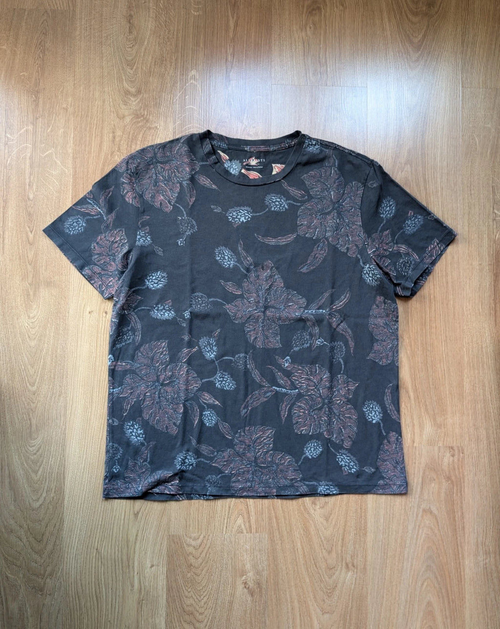 AllSaints Floral T-Shirt - Black - 100% Cotton - Size M - Made in Portugal