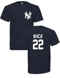 ADULT Rice # 22  NEW YORK YANKEES T-SHIRT NAVY   FREE SHIPPING