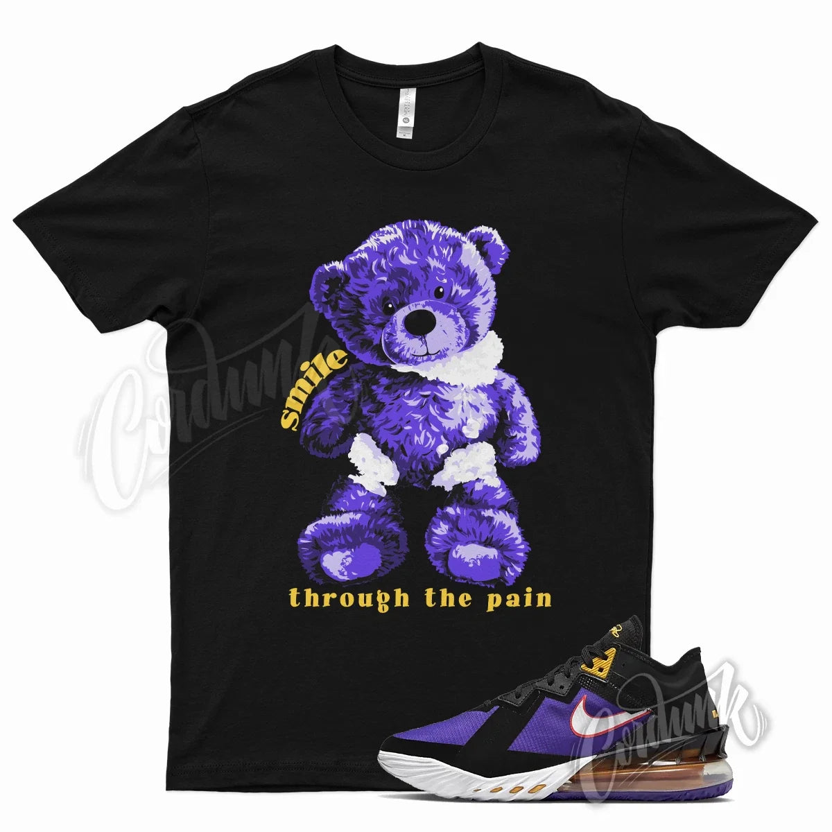 Black SMILE T Shirt for Lebron 18 Low Fierce Purple Racer Yellow