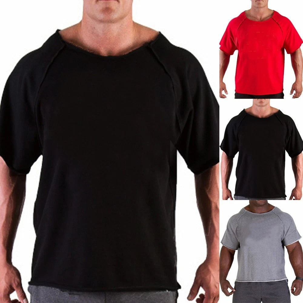 Bodybuilding Shirts Casual Cotton Fitness Gym M~2XL Round Neck T-shirt Wear