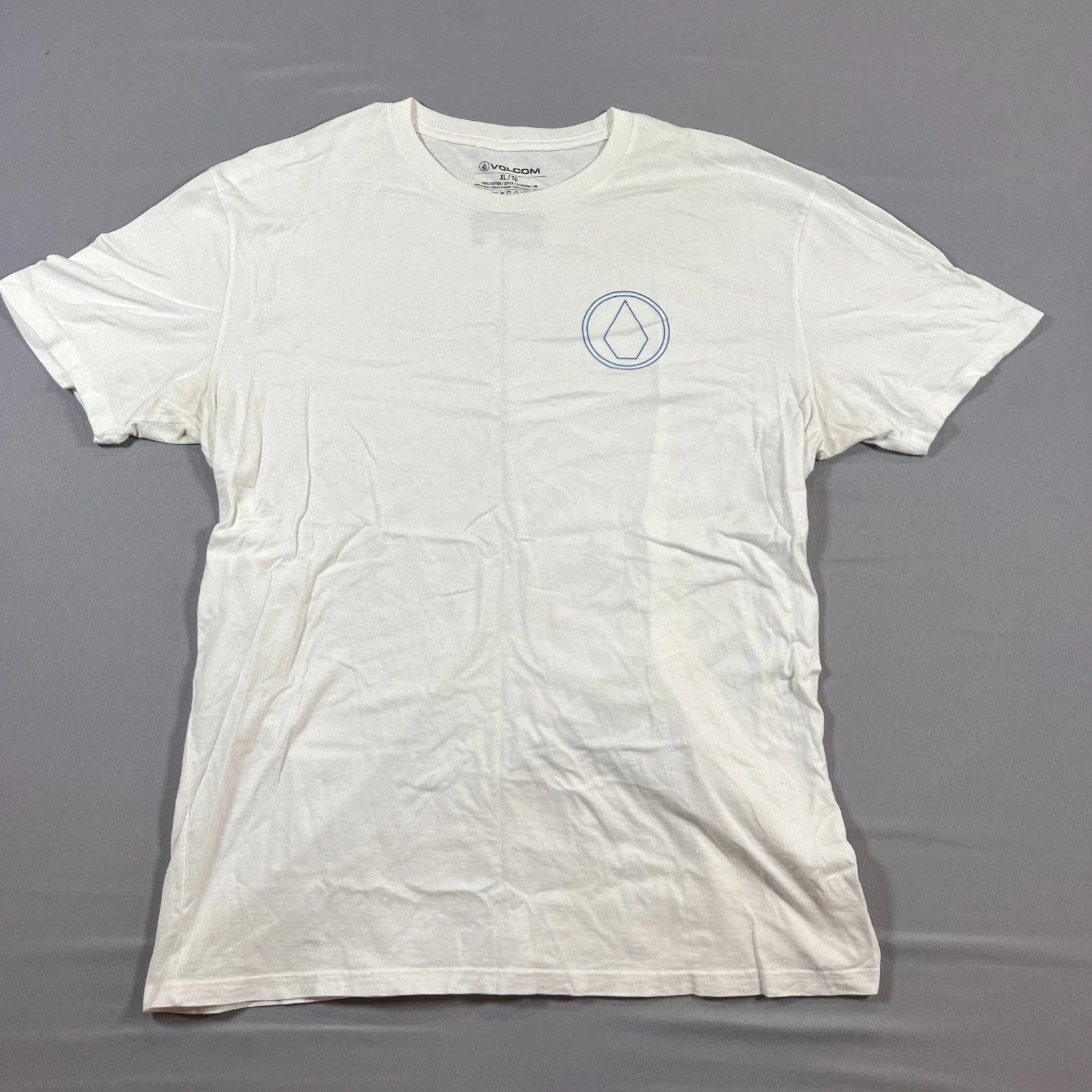 Volcom T Shirt Mens XL White Cotton Logo Print Quick Dry Crew Neck Short Sleeve