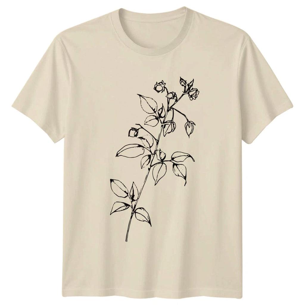 Simple Rose Vine Botanical Drawing Womens T-Shirt Rose Line Art Floral