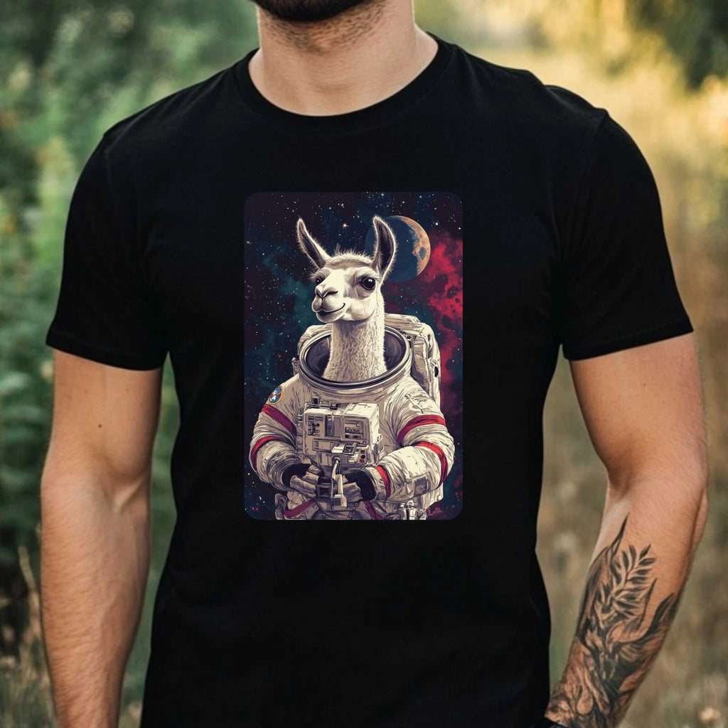 Mens Llama Astronaut Print Cotton T-Shirt Size XS to 5XL