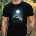 Mens Deer In The Moonlight Motif Cotton T-Shirt Size XS to 5XL