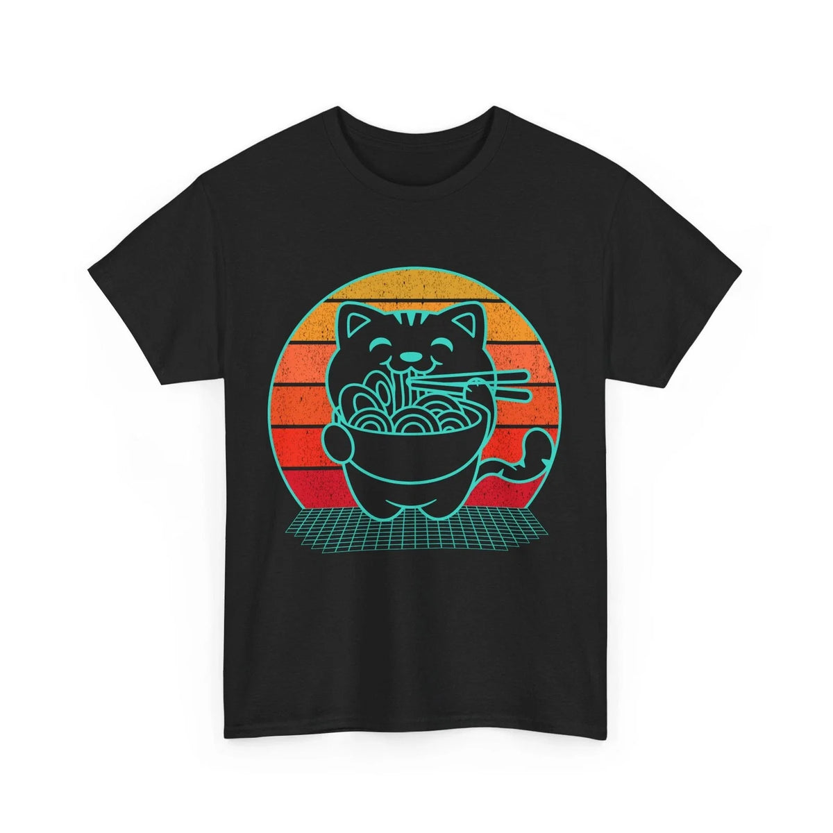 Anime Cat Shirt, Ramen Kawaii Cat Japanese Noodles Synthwave T-shirt
