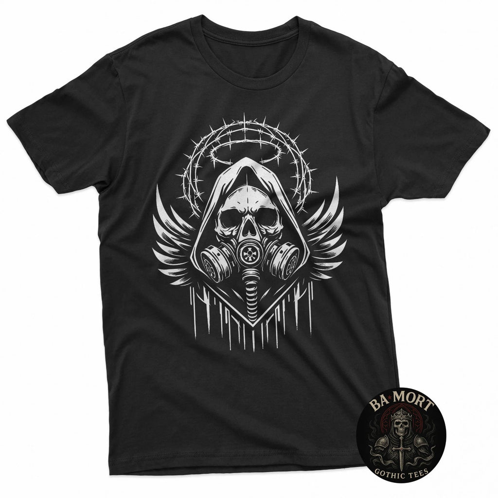 Skull In A Gas Mask Fallen Angel Gothic Emo Aesthetic T-Shirt