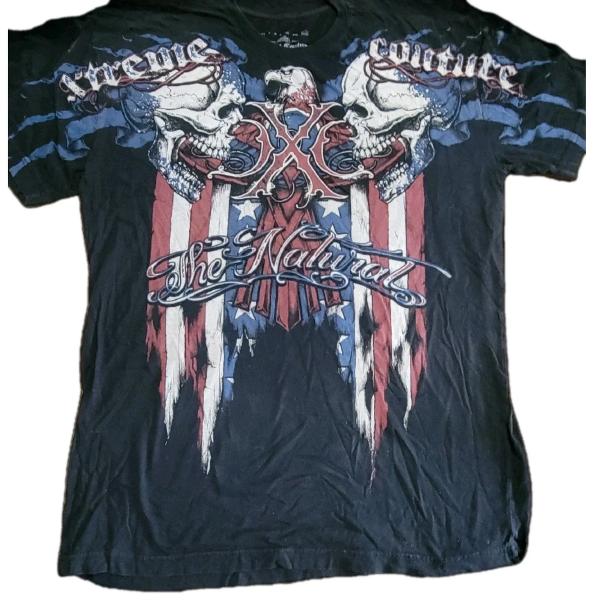 Xtreme Couture Affliction Tee 3XL USA Skull & Eagle Biker Y2K Grunge 2 Sided