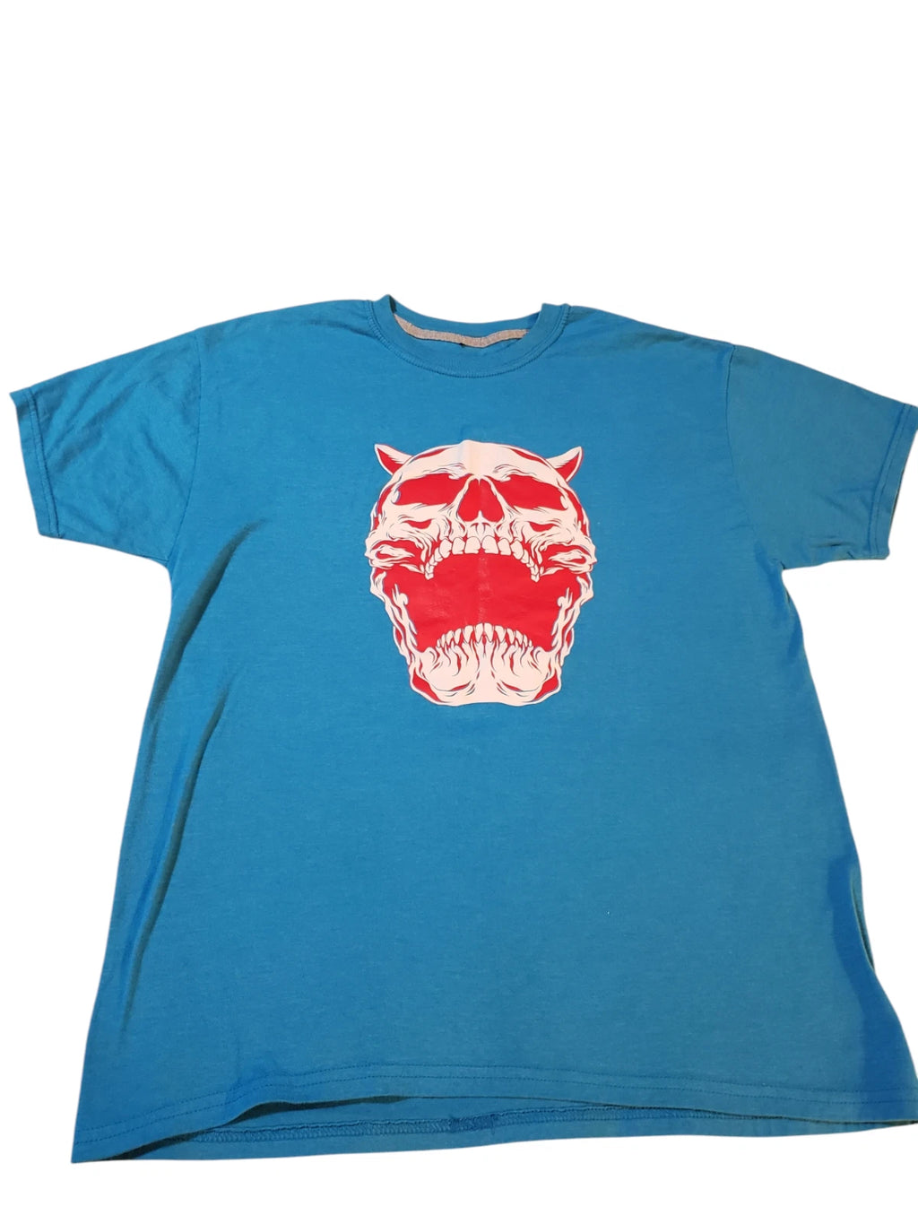 Happy Halloween Mens Shuttered Skull Shirt Blue Short Sleeve Crew Neck Pullover