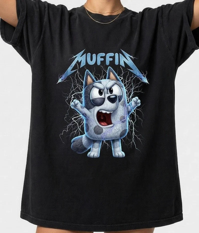 Bluey Heavy Metal Muffin Shirt, Angry Heeler Dog Tee, Funny Cartoon Metalhead Pa