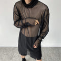 Men Unisex Mesh Sheer Top Long T-shirt Turtle Neck Gothic Punk Club Rock