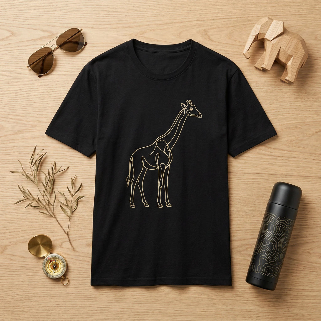 Giraffe Line Art Minimalist Graphic T-Shirt Cute Animal Tee Men Women Black