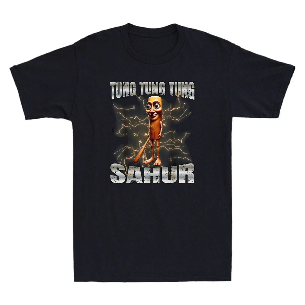 Tung Tung Tung Sahur Funny Brainrot Cartoon Graphic Humor Gen Z Men's T-Shirt