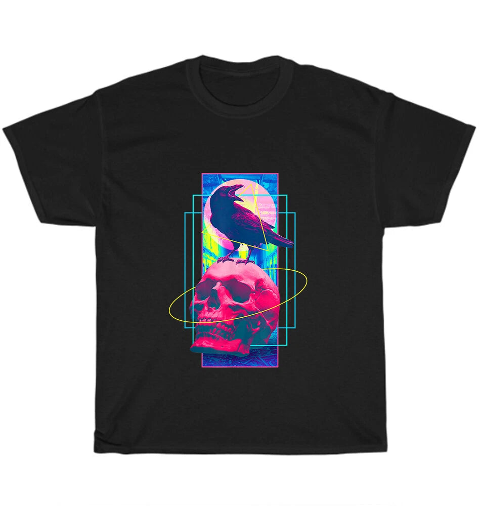 Vaporwave Skull Crow Retro Aesthetic Art Pastel Goth T-Shirt Unisex Tee Gift NEW