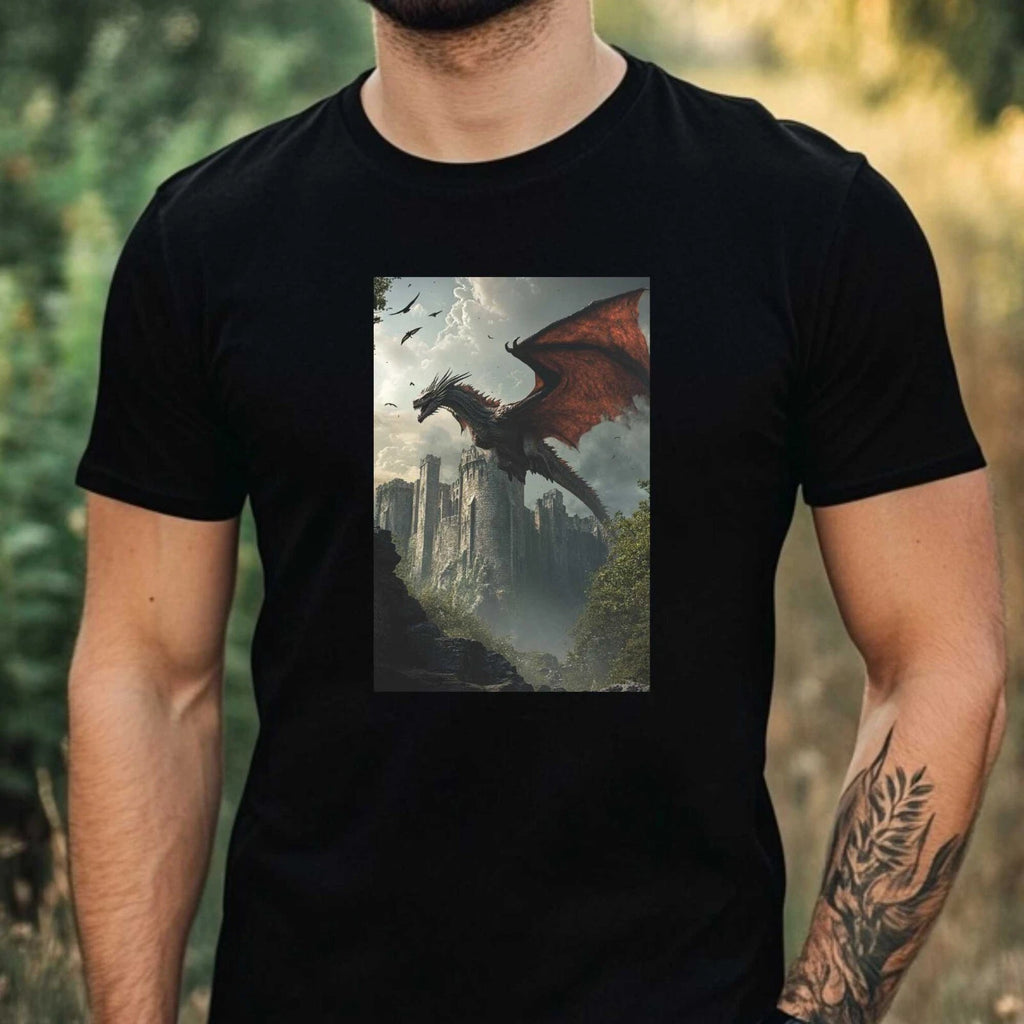 Mens Dark Dragon Motif Cotton T-Shirt Size XS to 5XL