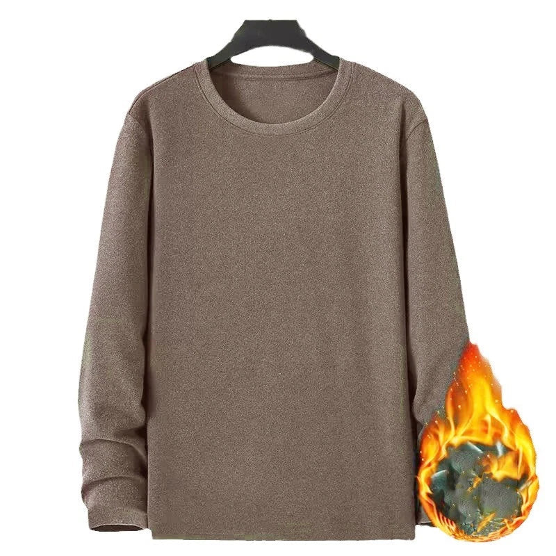 Mens Loose Velvet Round Neck Long Sleeve Top Casual Style for Everyday