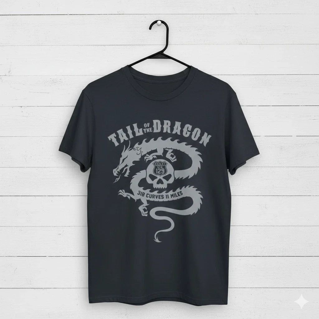 Tail of the Dragon US 129 Biker Graphic Black T-Shirt Motorcycle Tee - S402