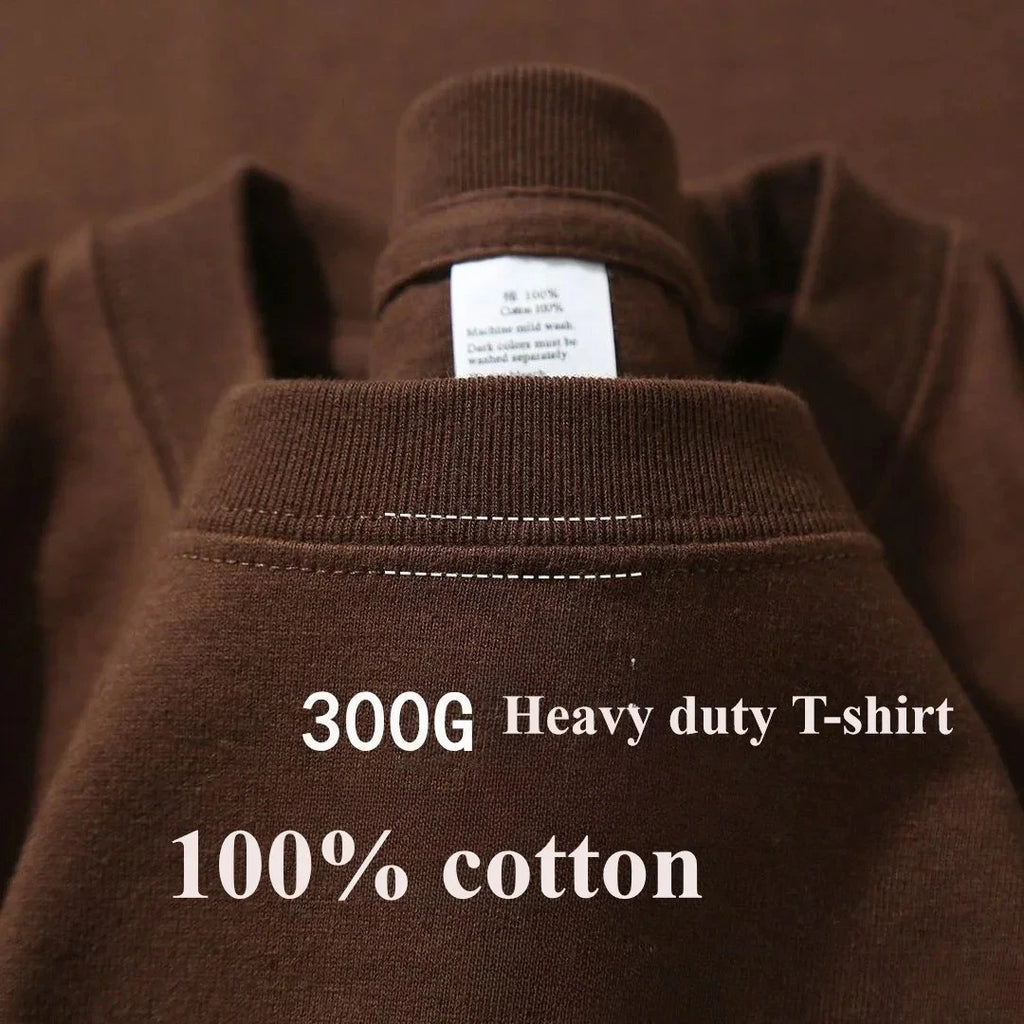 Heavyweight 300gsm Cotton T-Shirt Men Oversized American Pure Cotton Casual Tee