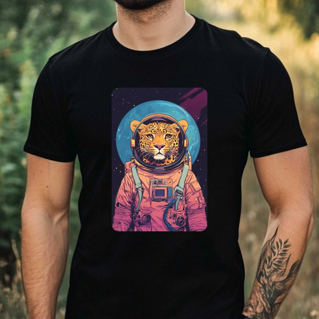 Mens Leopard Astronaut Print Cotton T-Shirt Size XS to 5XL