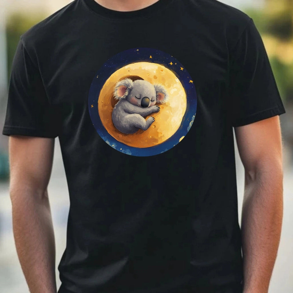 Mens Koala Sleeping On Moon Motif Cotton T-Shirt Size XS to 5XL