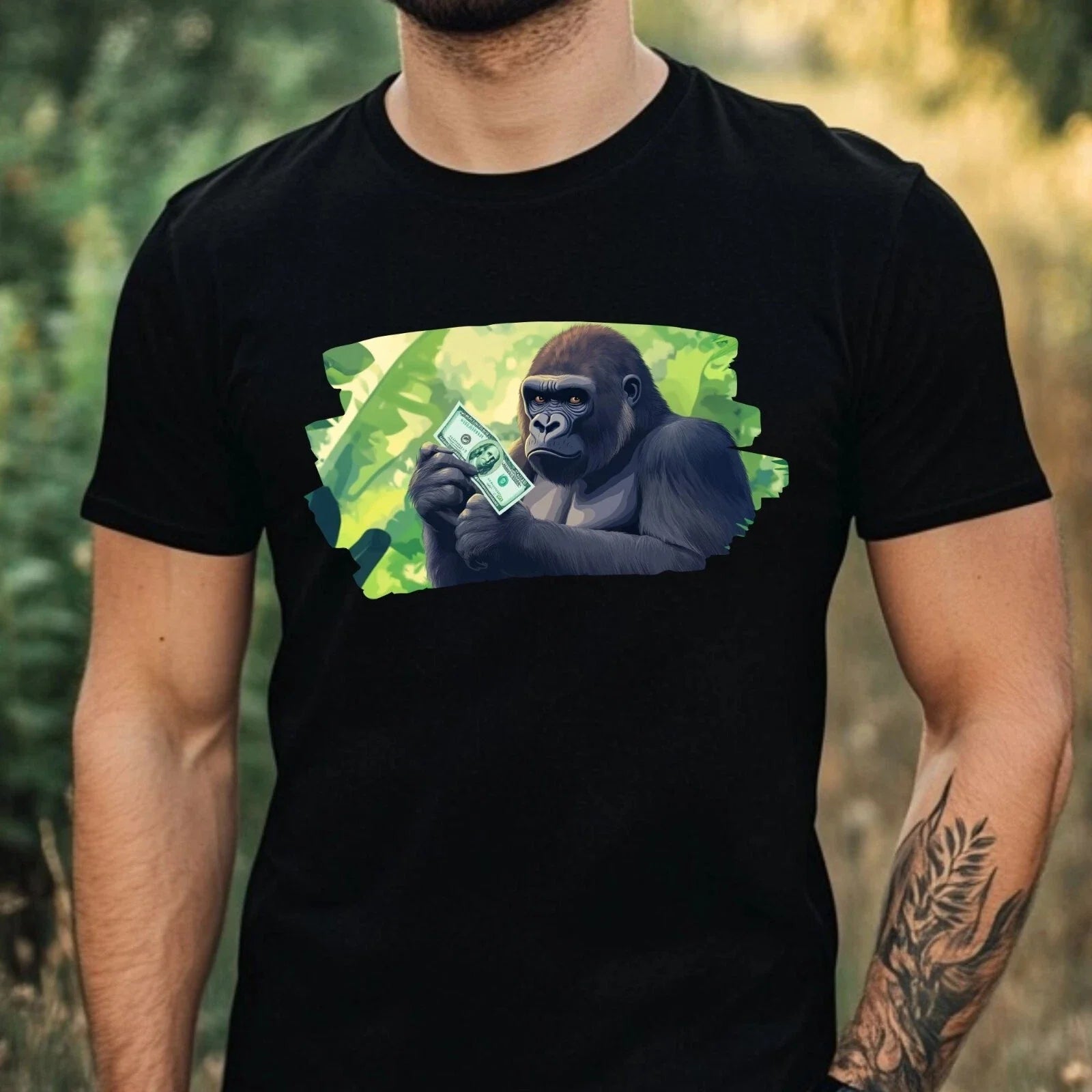 Mens Funny Gorilla Money Print Cotton T-Shirt Size XS to 5XL