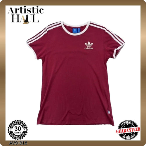 Adidas Originals 3 Stripes Burgundy Slim T-Shirt UK 8 US Cotton Men's