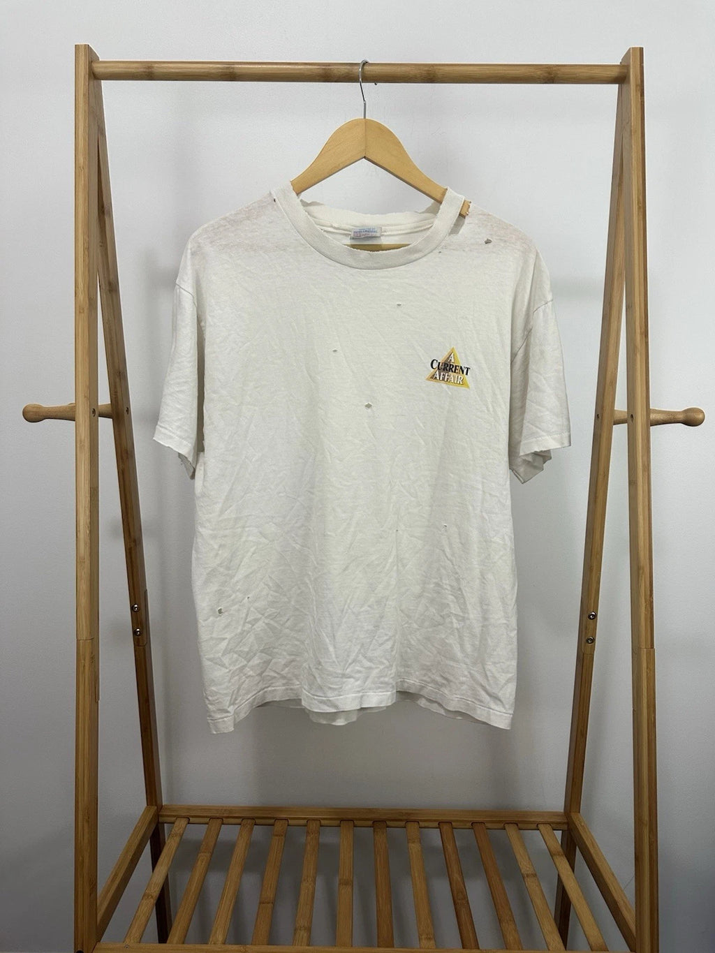 VTG 90s A Current Affair Thrashed Worn Cotton Distressed WIP Boxy T-Shirt XL