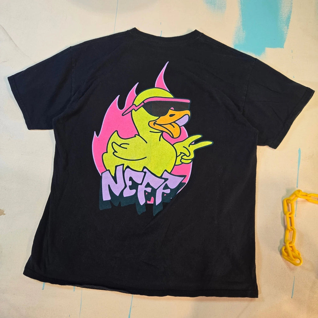 Neff Men L Black Duck T-Shirt Tee Flame Streetwear Hypebeast Skater Y2k 21x27
