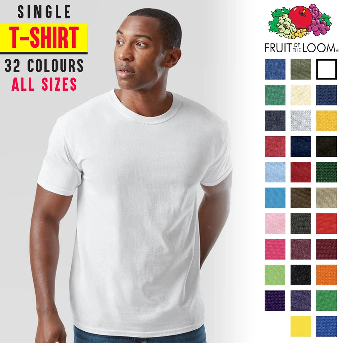 Men's Classic Fruit Of The Loom Plain Cotton T-Shirt All Sizes 32 Colours